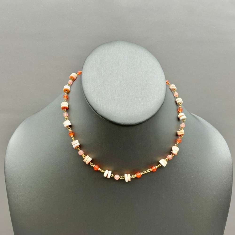 Necklace Women Gold Tone‎ Beaded Shell Stone Boho Chic Adjustable Chain 14-16"